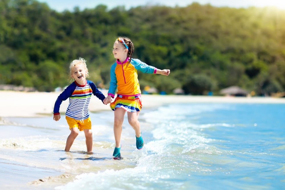 Kids on tropical beach in Costa Rica