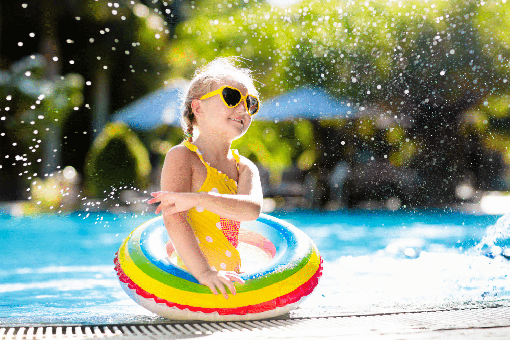 Costa Rica Family Vacation concept girl in pool